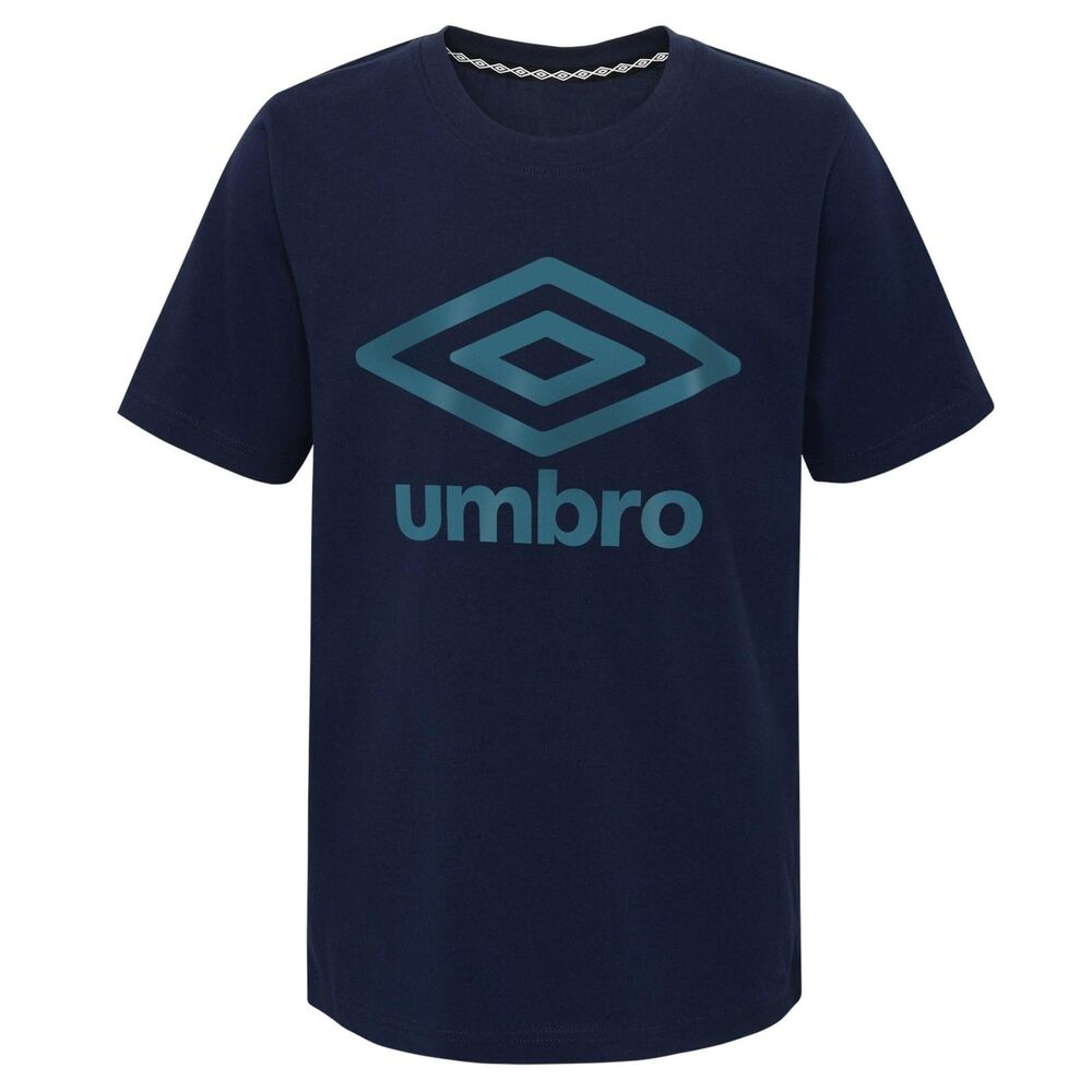 Umbro Boys Logo Tee Dark Navy Blue Coral Short Sleeve Crewneck Shirt M 10/12 NWT